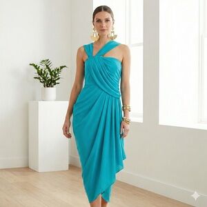 3.1 Phillip Lim Runway Teal Blue Silk Grecian Asymmetric Gown - US 4 / Small